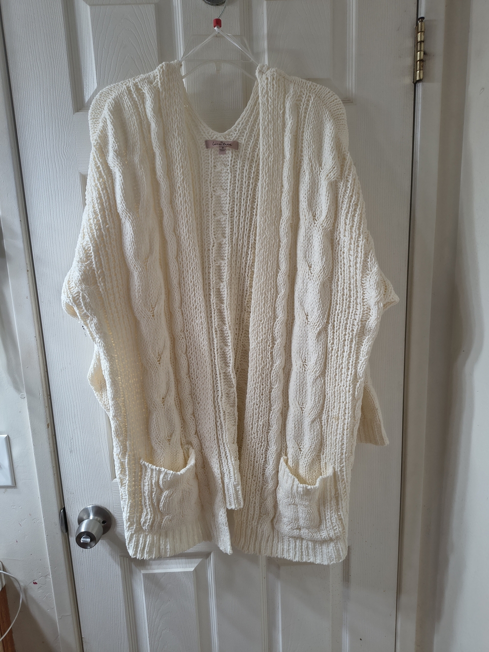 Love Tree Cream Cable Knit Open Cardigan with Pockets